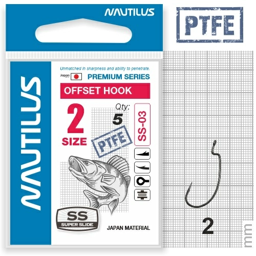 Крючок офсетный Nautilus Offset Super Slide Series Worm SS-03PTFE Size 2 Никель 10шт