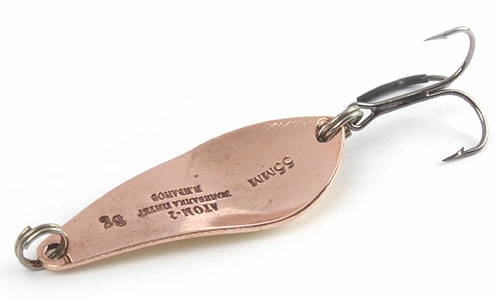 Колеблющаяся блесна  Колебалка-Питер Атом-2 (модель 70-х годов) 65мм 14гр. белый латунь