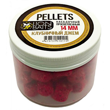 Пеллетс Lion Baits насадочный Pellets  Strawberry Jam 14мм 100 г (Клубничный джем) Просверленный  Те