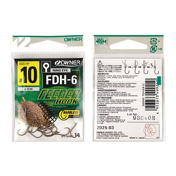 Крючки Owner Feeder Hook FDH-6 brown Size 10  безбородые