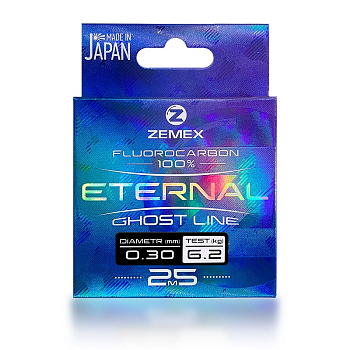Повод. мат. флюрокарбоновый Zemex ETERNAL 100% FLUOROCARBON  25м 6,2кг/0,30мм Прозрачный 