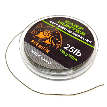 Повод. мат. Carp Hunter PREMIUM   10м 25lb/12кг/ (grey camo) 