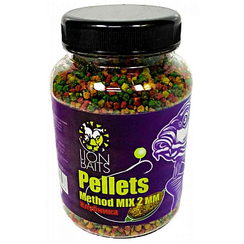 Пеллетс Lion Baits Method MIX pellets Strawberry 2мм 300 г (Клубника)   Разноцветный