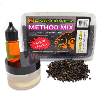 Пеллетс Carp Hunter  Method mix Pellets + Fluoro + Liquid  650 г (Сладкая кукуруза) 
