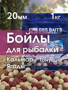 Бойлы тонущие GBS Baits Прикормочные Squidberry 20мм 1 кг (Кальмар Ягоды) 