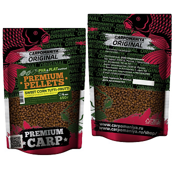 Пеллетс Carpomaniya Premium  Corn+Tutti-Frutti 4мм 650 г (сл.кукуруза+тутти-фрутти)   тёмно-жёлтый