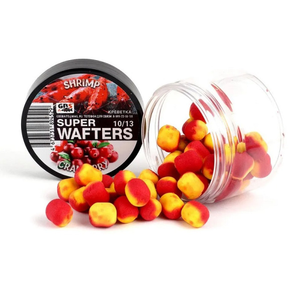 Бойлы нейтральные GBS Baits wafters  Shrimp Cranberry 10x13мм  67 г (Креветка Клюква)